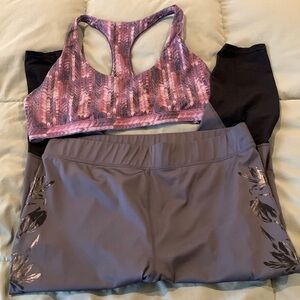 Fabletics Coordinating Athleisure Outfit. Women’s Size L/Plum,light&dark gray.  